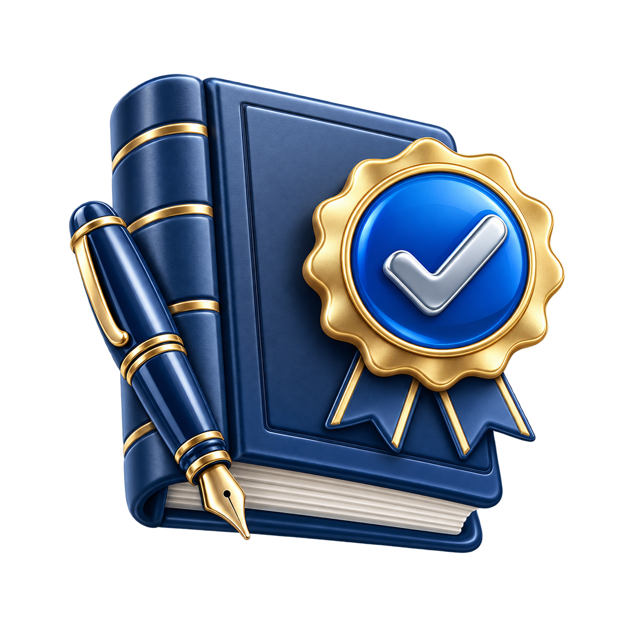 Sello profesional y libro contable en 3D